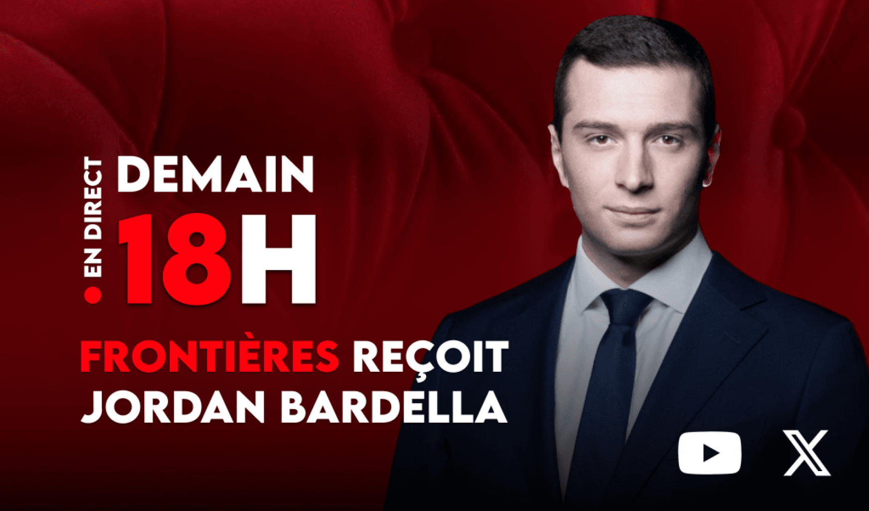 Jordan Bardella sera en direct lundi soir pour un grand entretien !