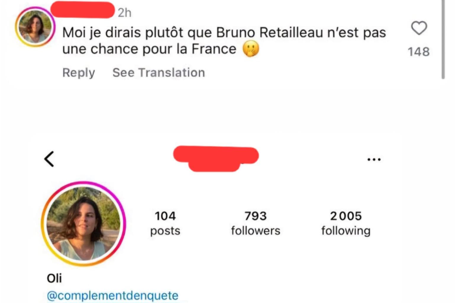 Capture d'écran du compte Instagram d'Olivia Rubellin.